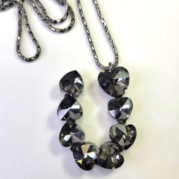 Crystal Heart Shape Pendants Necklace Long Statement Heart shape Necklace - Picture 4 of 14